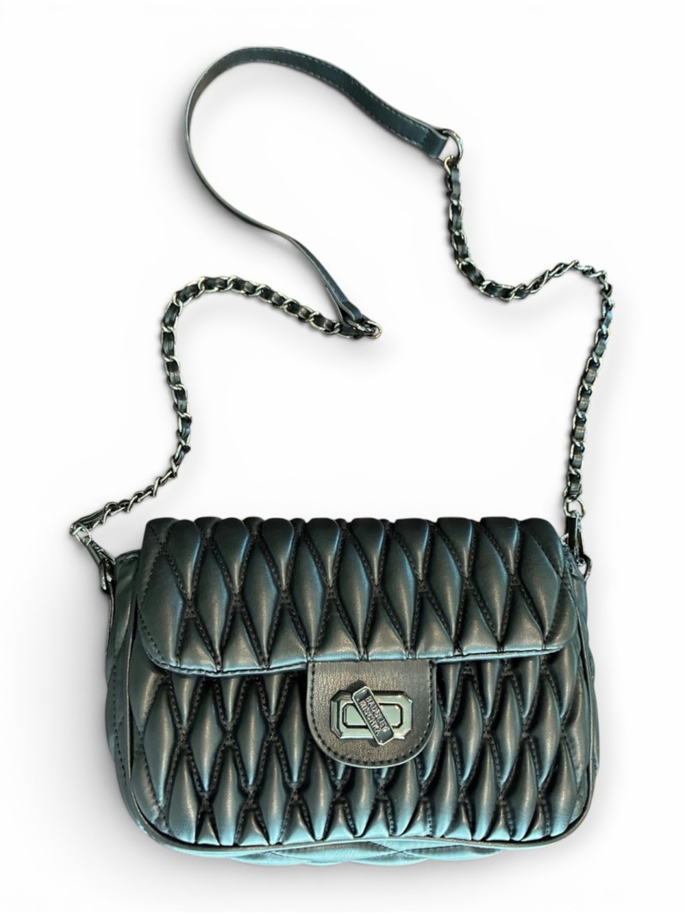 Badgley Mischka Quilted Messenger Black Chain Shoulder Bag
